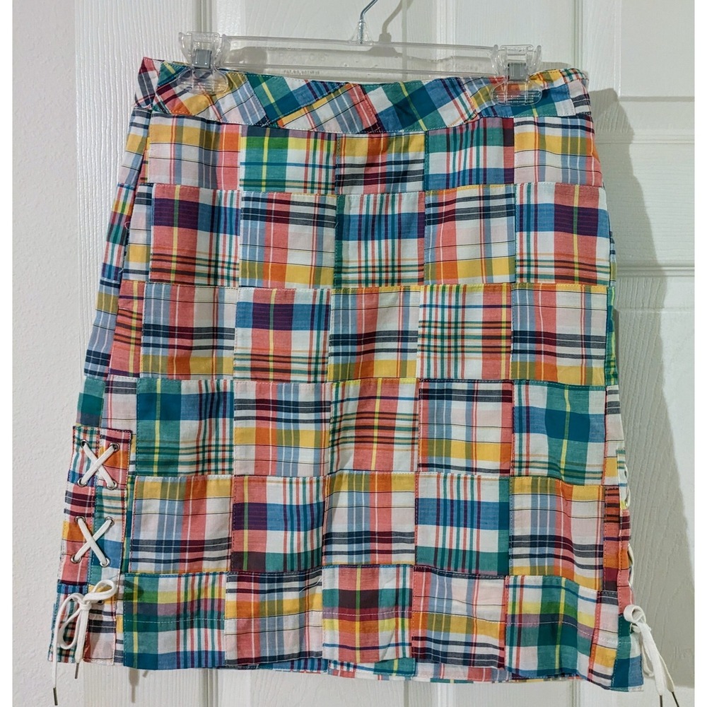 Talbots‎ Petites Skirt Size 4P Colorful Plaid Patchwork Casual Knee Length